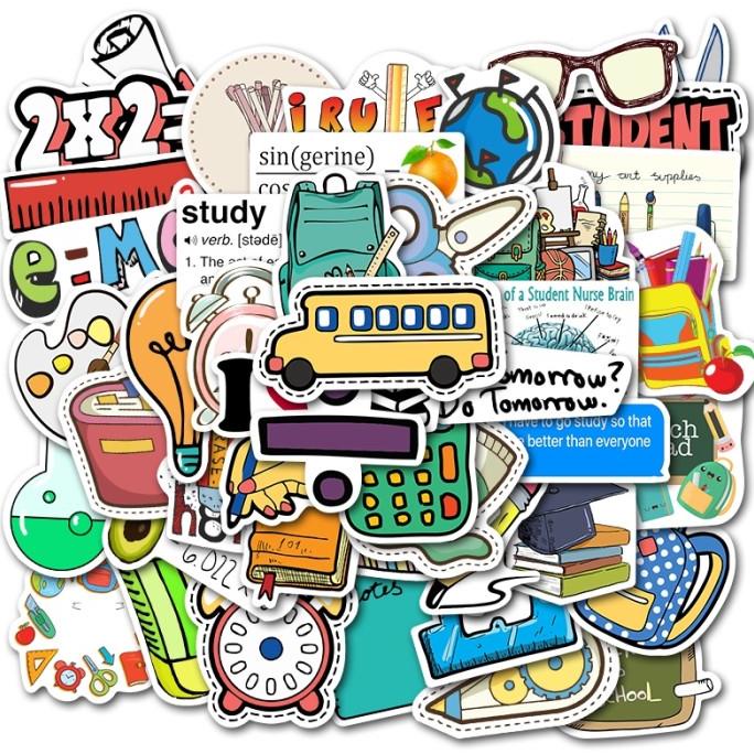 

50 Pcs Pak Stiker Alat Tulis Sekolah UntukLaptop Skateboard Motor Sepe