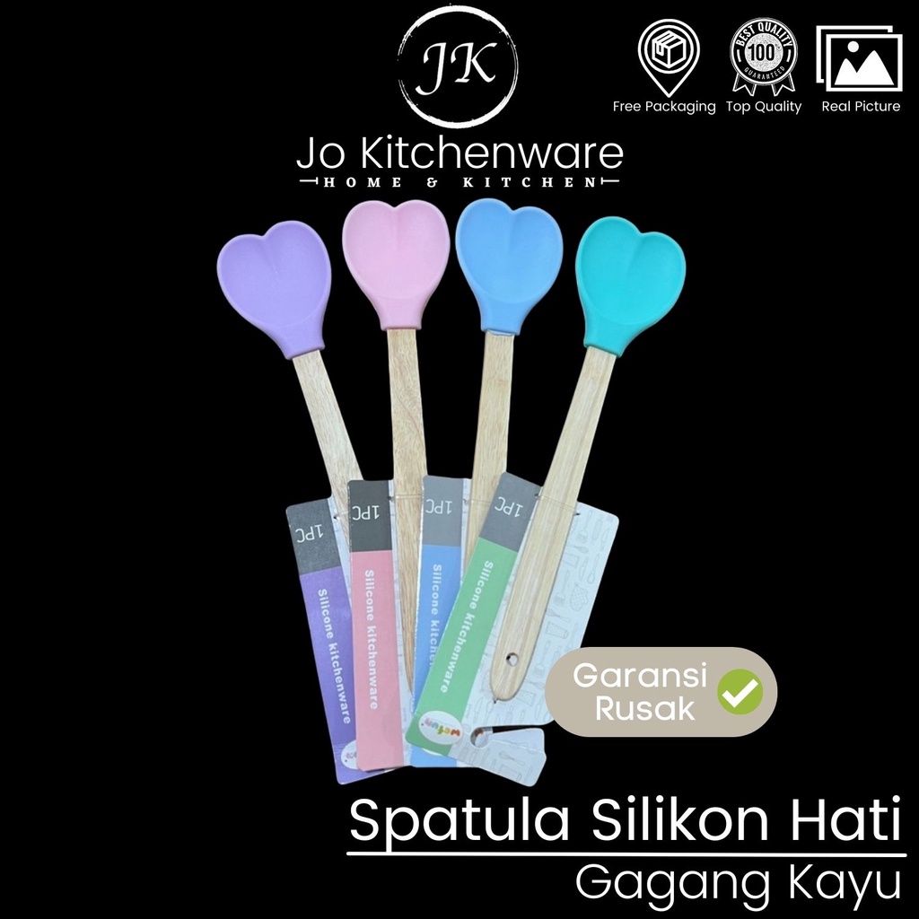 Spatula silikon hati gagang kayu / T 34-10