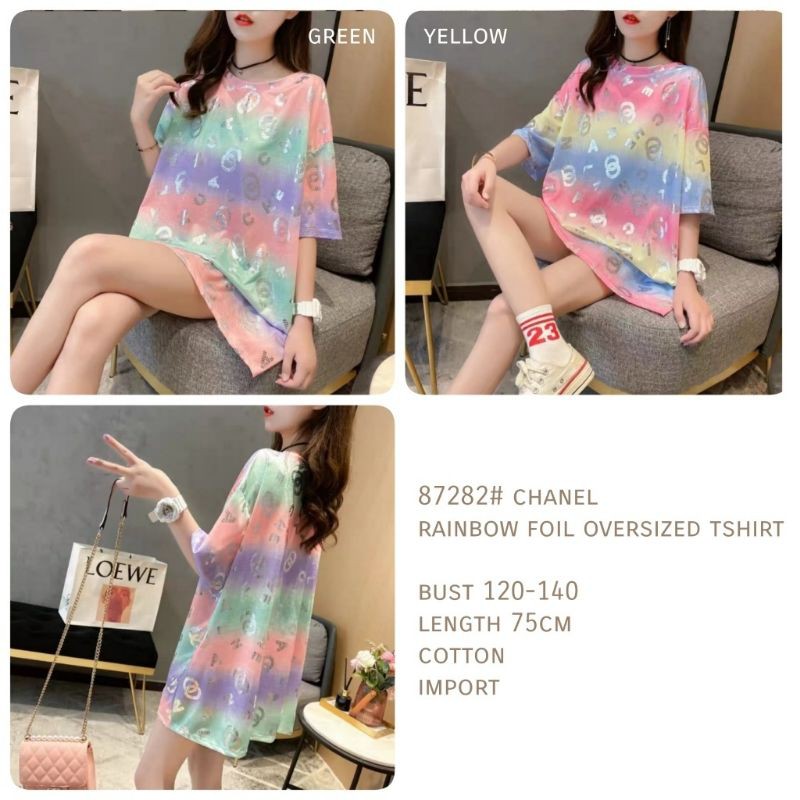 MDLV ~ BM 87282 SHANEL RAINBOW FOIL OVERSIZE TEE