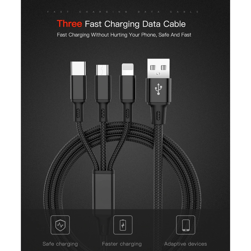 Kabel Data CTO120  YOUNGPRO Lightning 3 in 1 Fast  iOS + TYPE C + MICRO USB ORI