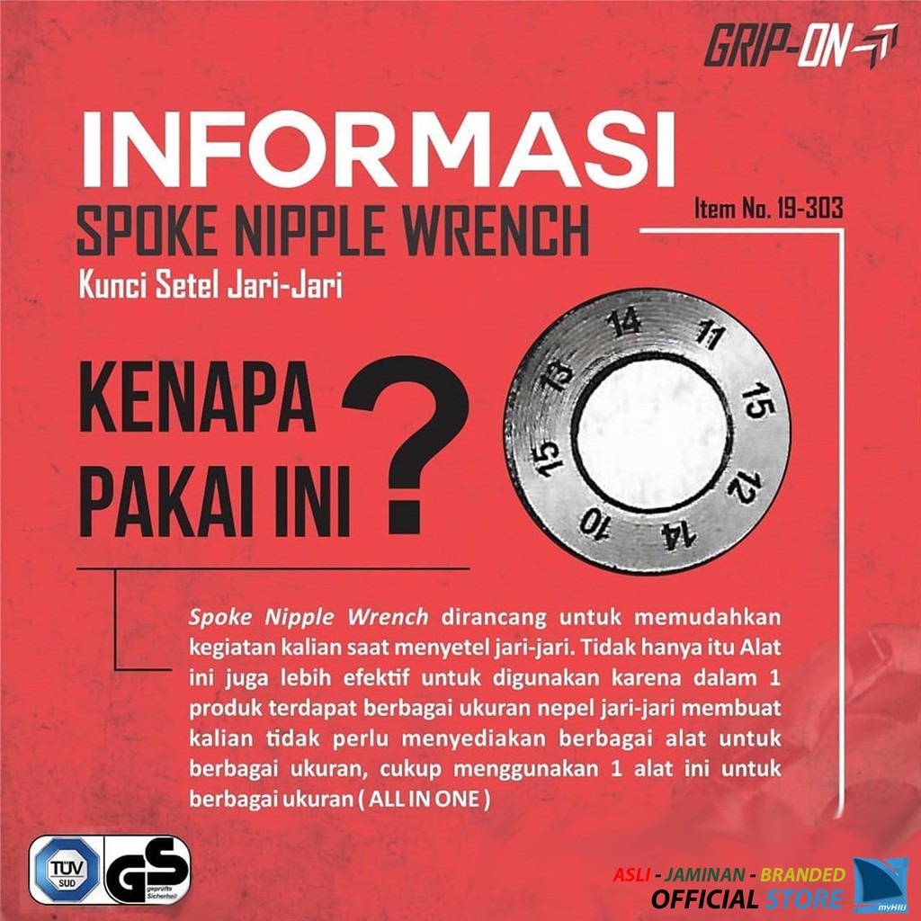 Kunci Setelan Jari Jari - Spoke Nipple Wrench GRIP-ON