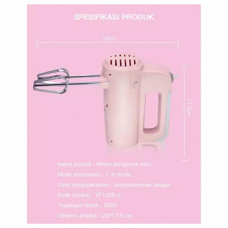 HAN RIVER HRDDQ-002 Han Mixer 5 Kecepatan - Macaroon Pink