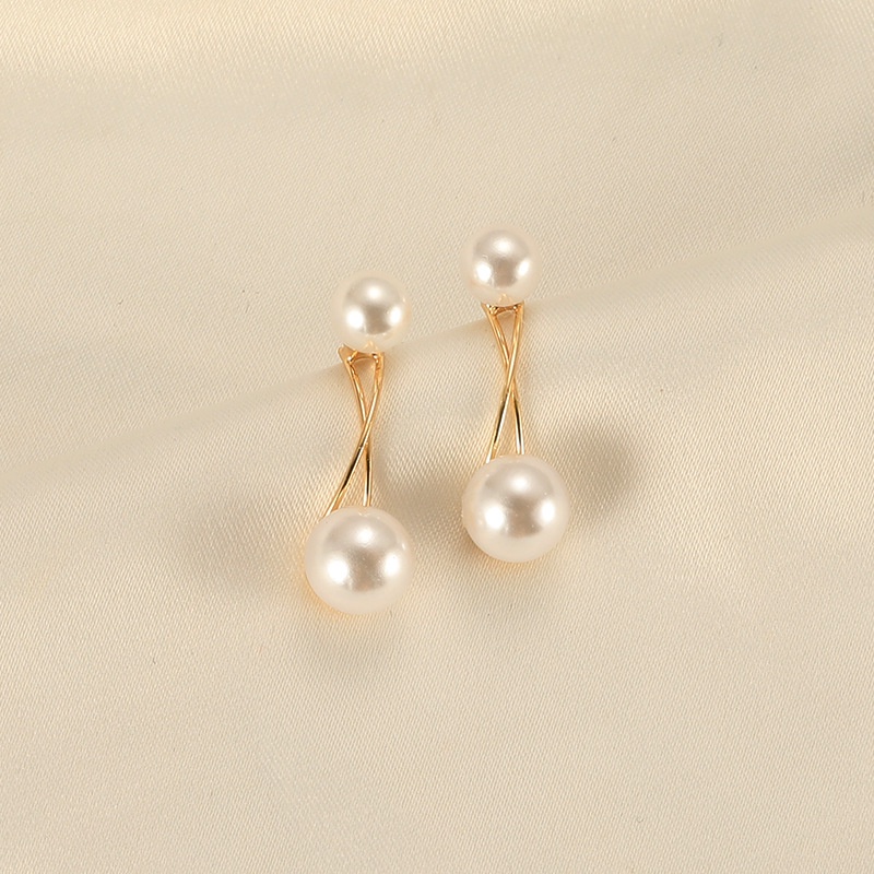 Sterling silver jarum Korea cross Mutiara busur anting-anting sederhana temperamen perjalanan sosial