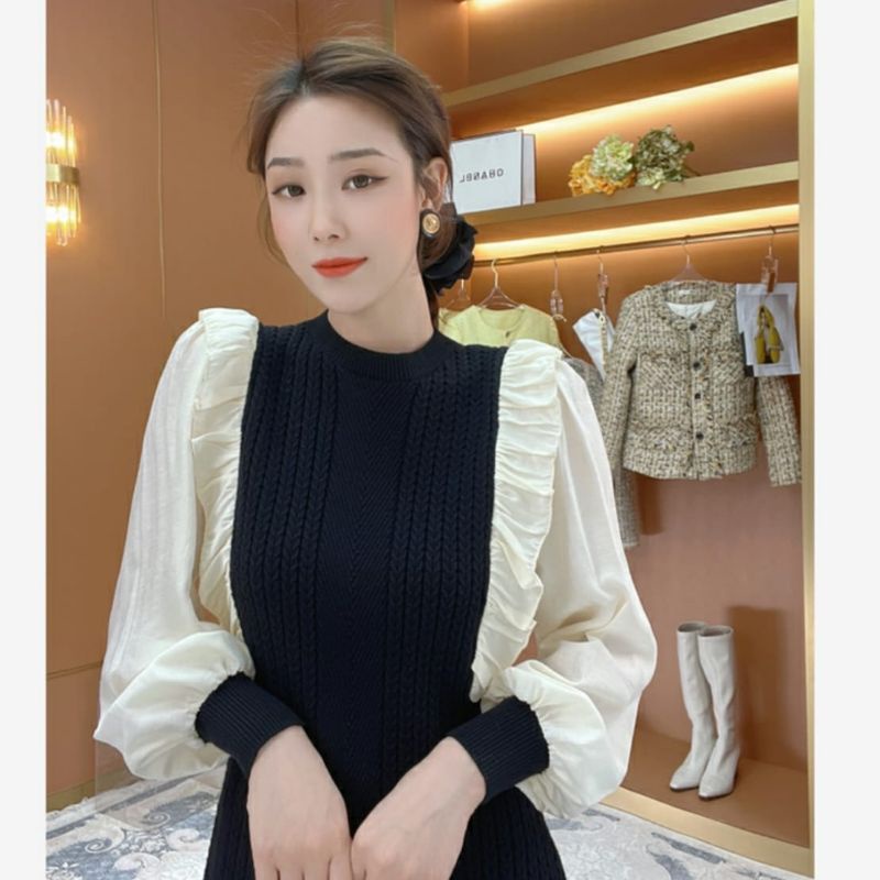 MDLV ~ 1017# Agnesca Knit Top Atasan Blouse Lengan Puff Fashion Import