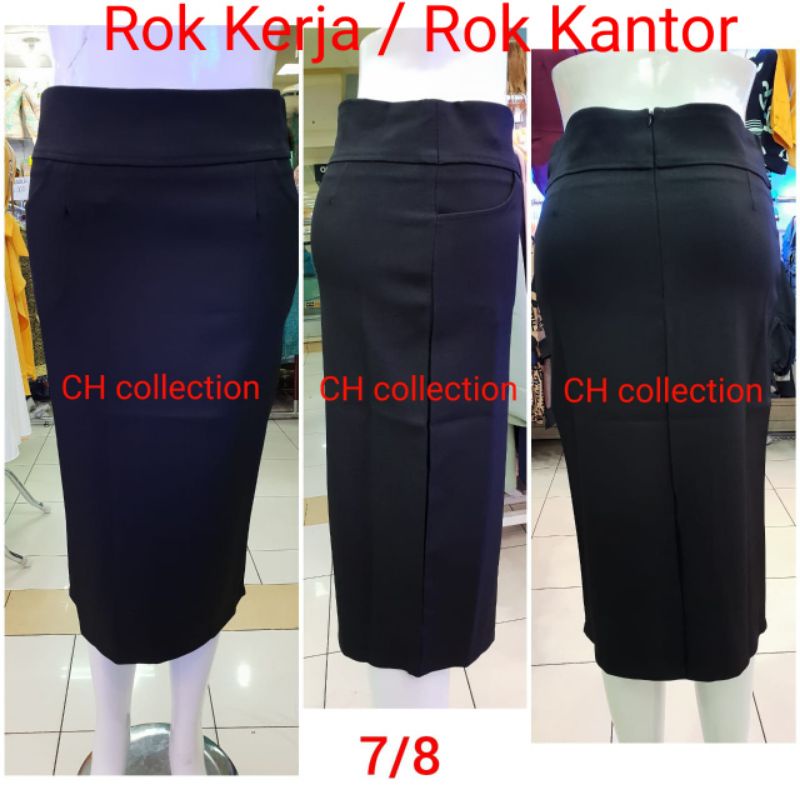ROK SPAN KERJA 7/8 SEBETIS / ROK KERJA / PENCIL SKIRT/ ROK PENDEK BAHAN KERJA / ROK HITAM / ROK BAHA