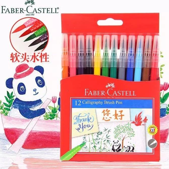 

Calligraphy brush pen set Faber castell 12 warna