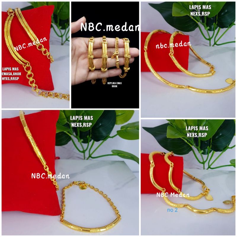 Gelang bambu replika mas 24k dan titanium lapis emas, Kristal ,awet,bisa disepuh,persis seperti aslinya