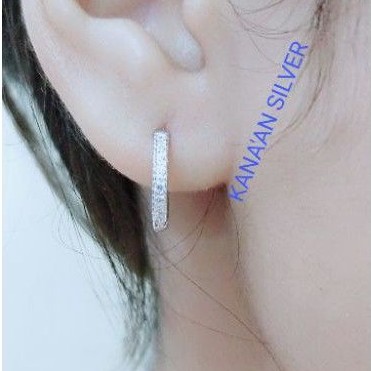 Anting jepit ring besar perak asli silver925 dewasa donat mata putih kilau lapisan mas putih murni