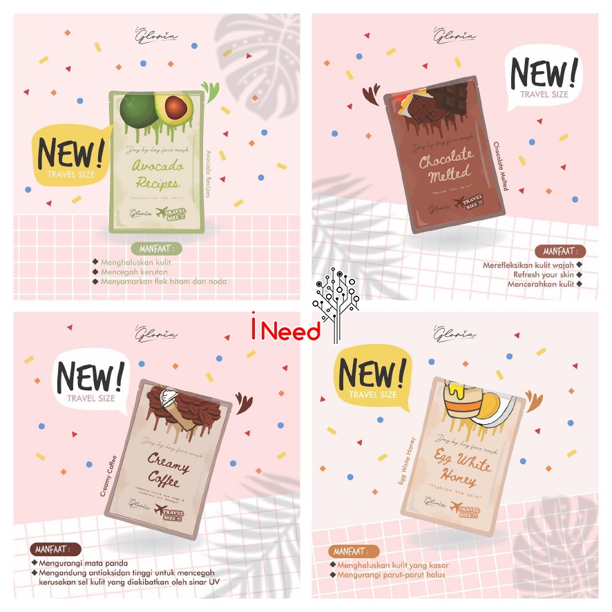 (INEED) (10 gram) LEA GLORIA FACE MASK - LEA GLORIA MASKER SERBUK - KEMASAN TRAVEL  SIZE 10gr