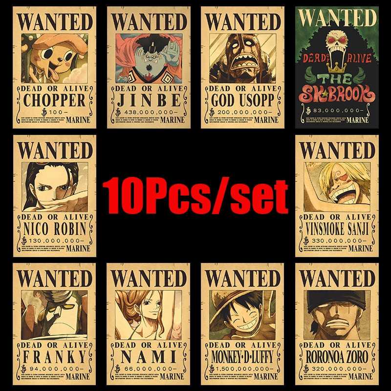 Poster Wanted One Piece 10 PCS Hiasan Poster Dinding Anime Dekorasi Rumah Ruang Tamu Kamar Material Berkualitas