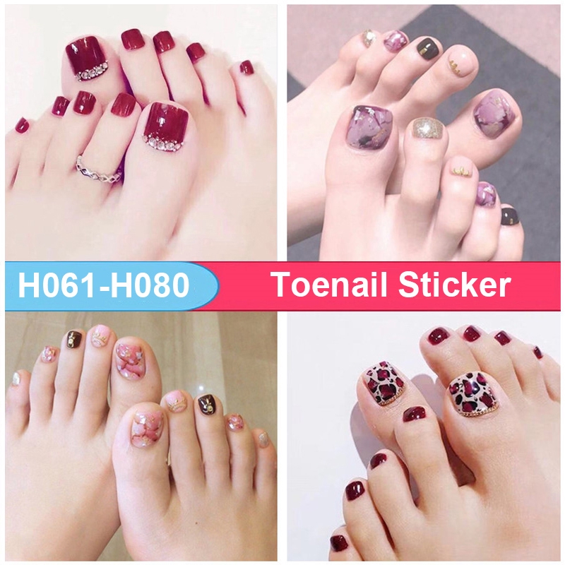 H061-080 22pcs/lembar Stiker Kuku Kaki Palsu 3d Diy