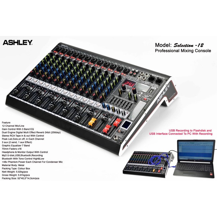 Mixer Ashley 12 channel Selection-12 Baru Support Usb Recording to PC