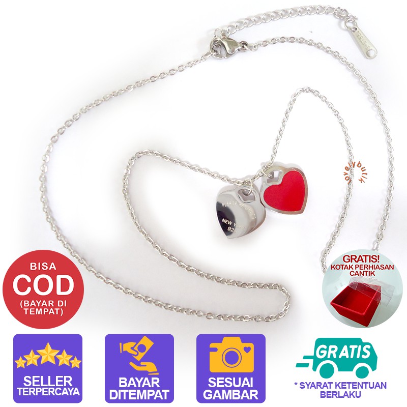 Lovelybutik Kalung Titanium Anti Karat V4lentin3 Kalung Wanita Titanium Liontin Love Panjang