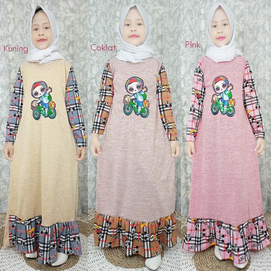 GAMIS ANAK KOMBINASI KOTAK BUEBERRY MIKY DRESS Usia 4-12Thn GL FASHION