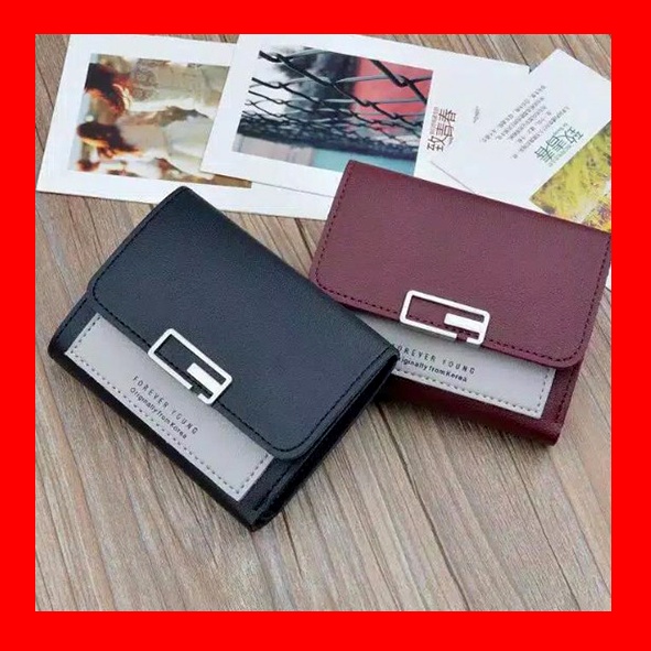 Dompet lipat Wanita Murah mini Kecil stylist hitam merah pink abu biru