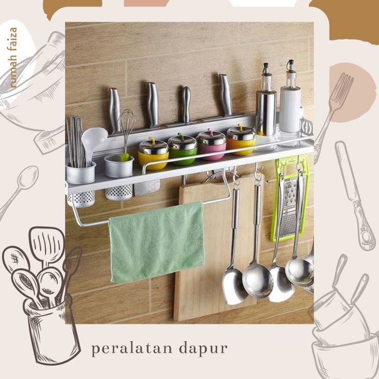 Rak Dinding Dapur 60 cm Tempat Spatula Sutil  Bumbu Aluminium Stainless Murah Sidoarjo