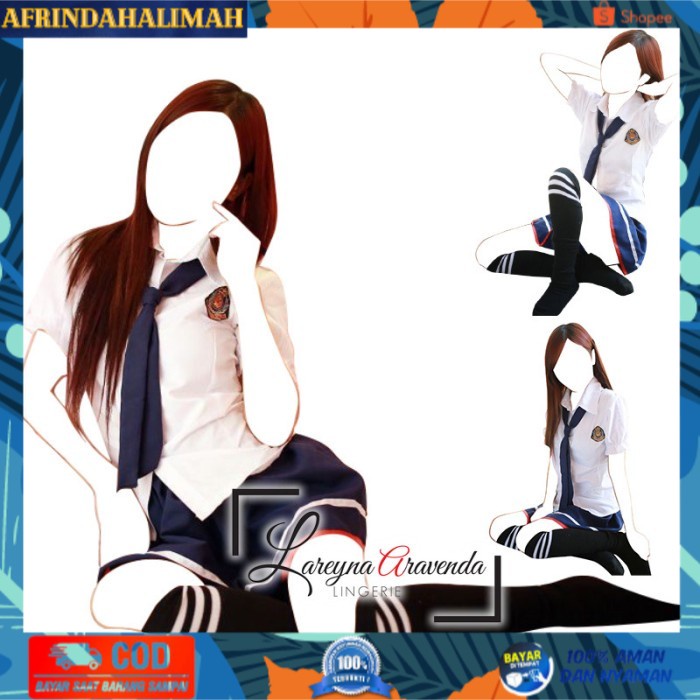 

[TERBARU] Set Lingerie Sexy + Rok + Dasi + Pin Model Kostum Seragam School LG288