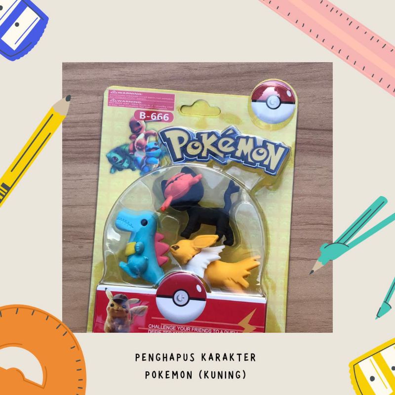 Penghapus pokemon pikachu stip eraser penghapus pensil alat tulis kantor