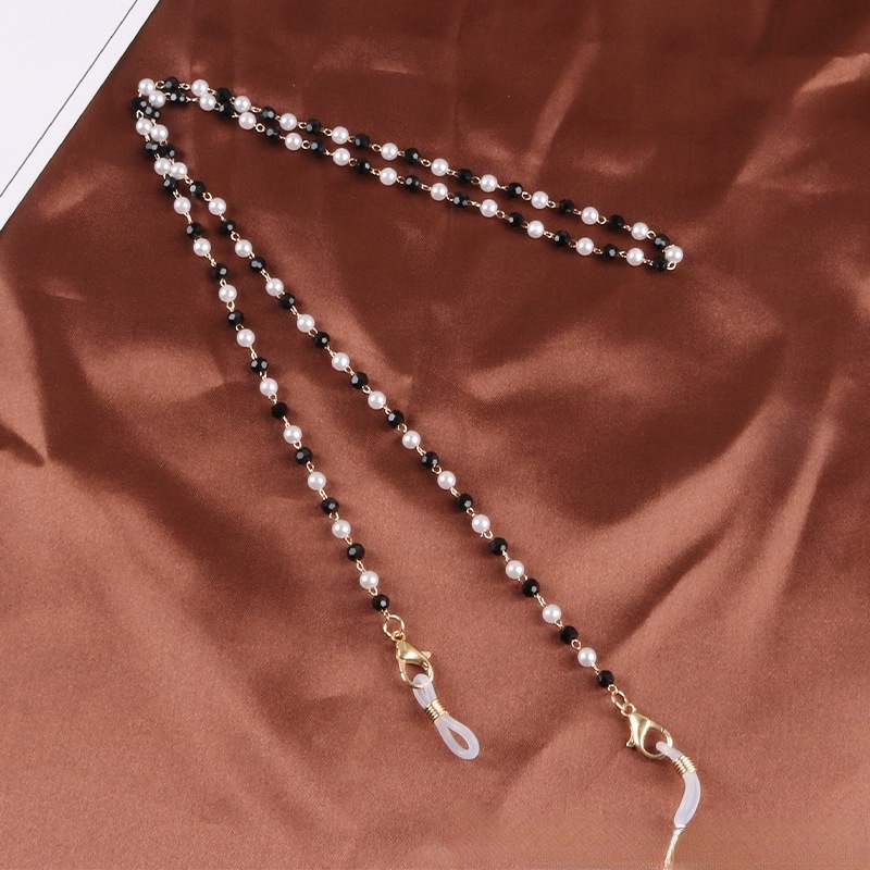 Korean Retro Bead Mask Lanyard Strap Crystal Chain Necklace-black-60cm