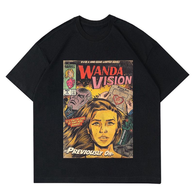 T-shirt | Oversize | KAOS WANDA VISION VINTAGE| T-SHIRT MARVEL COMICS FILM | KAOS BAJU HITAM PRIA | 