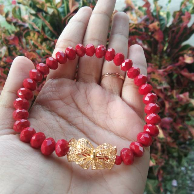 Gelang Pita Charm Emas +Kristal