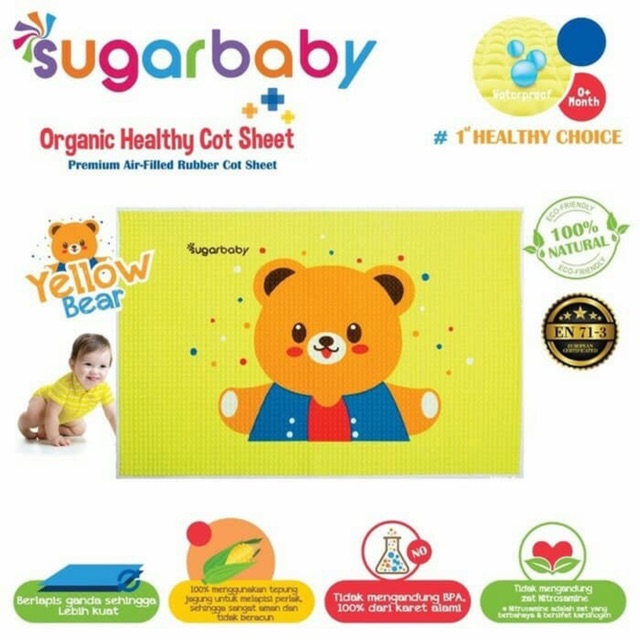 Sugar Baby Organic Healthy Cot Sheet / PERLAK KARET Size 90 x 60cm / Alas Ompol Karet