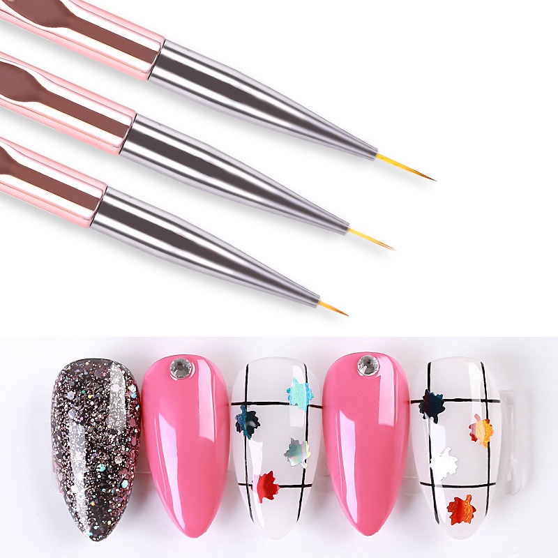 3pcs / Set Kuas Lukis Kuku UV Gel Warna Rose Gold Tahan Lama Untuk Perlengkapan Manicure