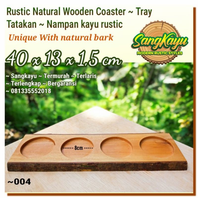 Tatakan kayu nampan kayu tray wooden 4 cups Coffee coaster rustic unik