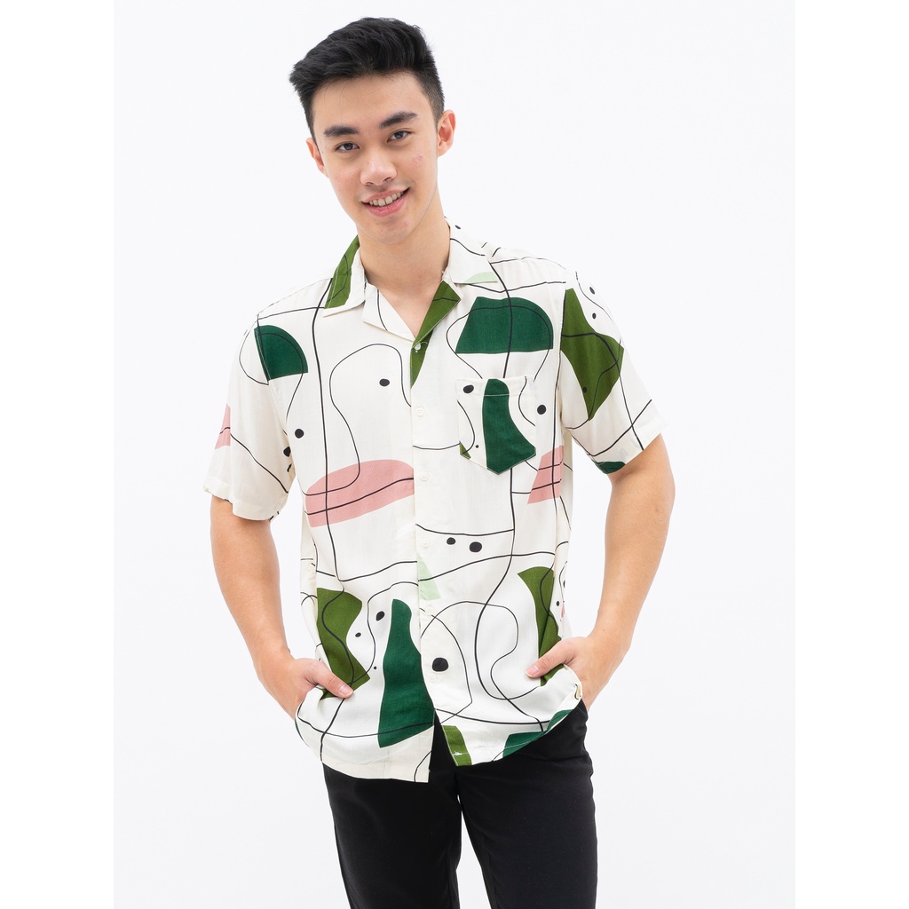 SANVANINA E-1543 Kemeja Hawai Pria Lengan Pendek Slim Fit Bahan Rayon Unisex M-XL | Hayden Print