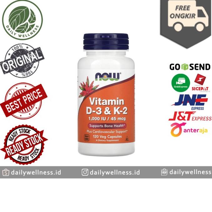 Now Vitamin D3 1000 IU & K2 45 mcg 120 Veg Capsules 1000IU