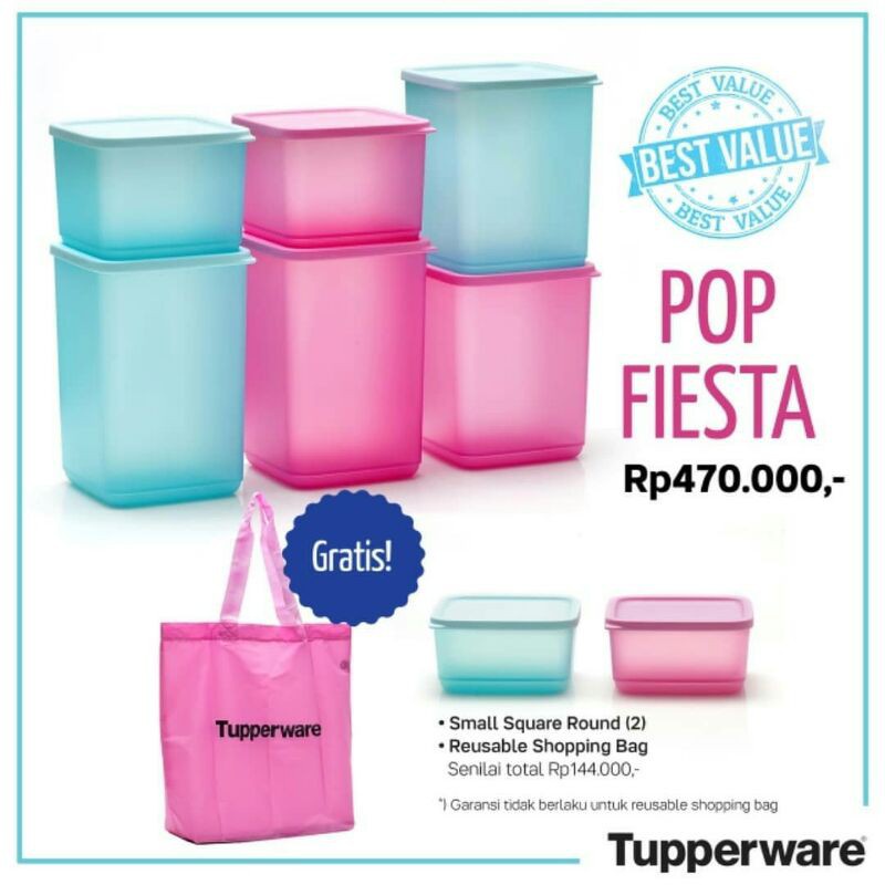 Tupperware - paket toples kotak ukuran sedang dan besar - Pop Fiesta Murah
