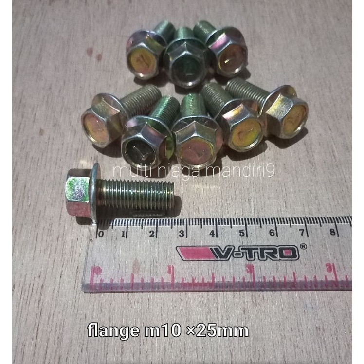 baut 14 / flange m10×25mm baja kuning