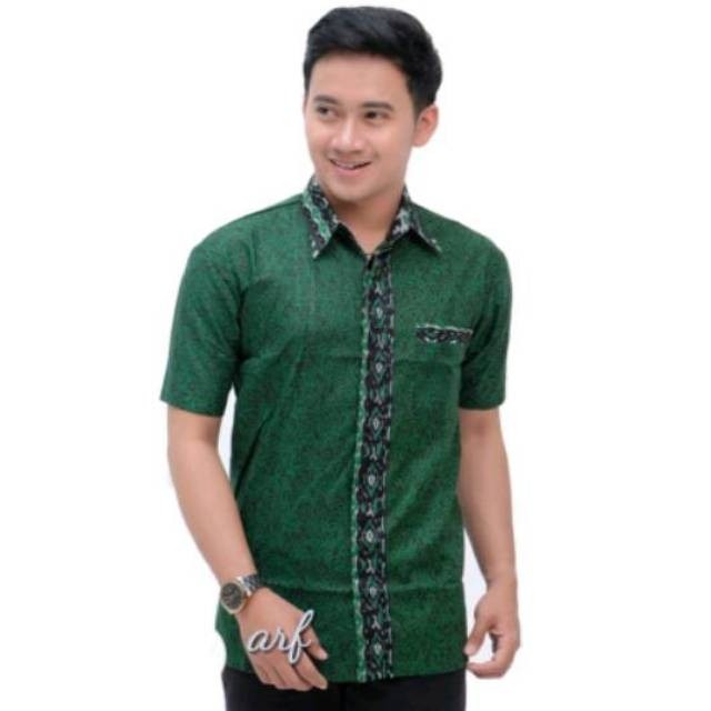 Kemeja Batik Pria Jumbo/big Size Modern Motif Mega Mendung Hijau