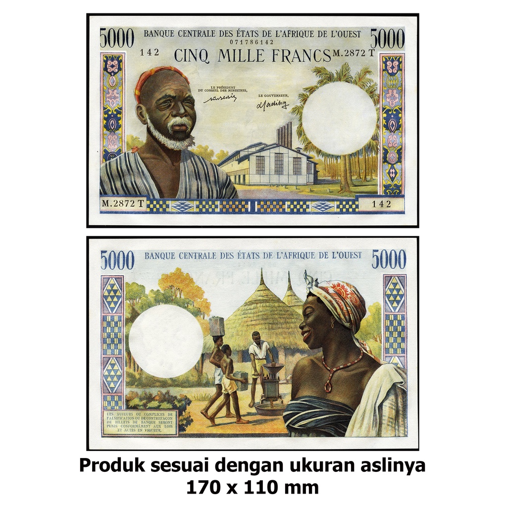 Uang Lama Kuno 5000 Francs Afrika Barat Tahun 1959 Souvenir replika repro