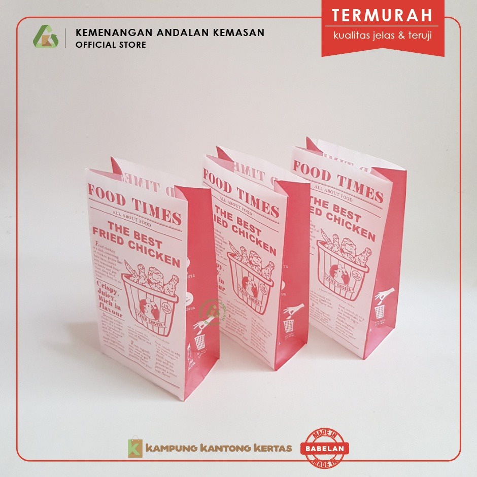 Kantong Kertas Fried Chicken / Paper Bag Bungkus Fried Chicken / Kemasan Ayam Goreng Isi 50 Pcs - FOOD TIMES