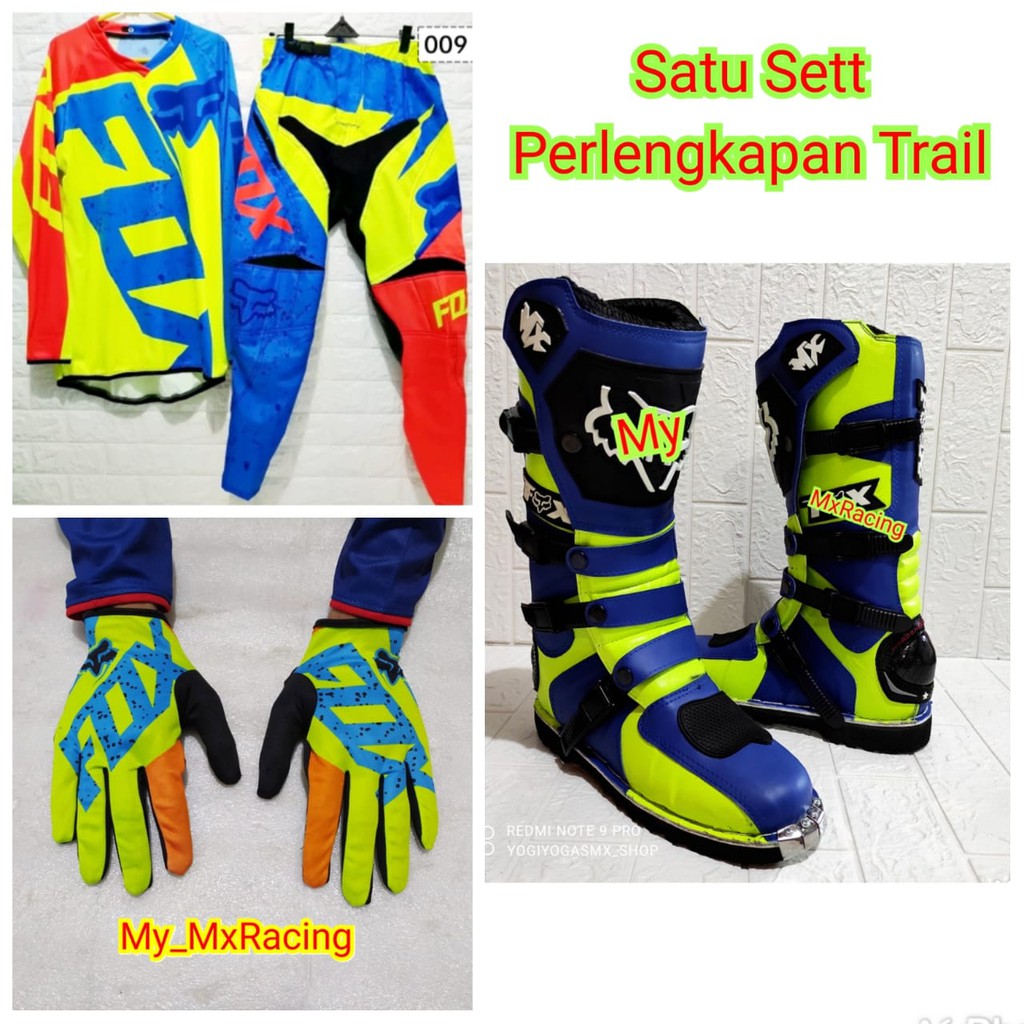 jerseyset cross , sepatu trail &amp; sarung tangan motor cross trail FULSET trail mx setelan offroad terlaris