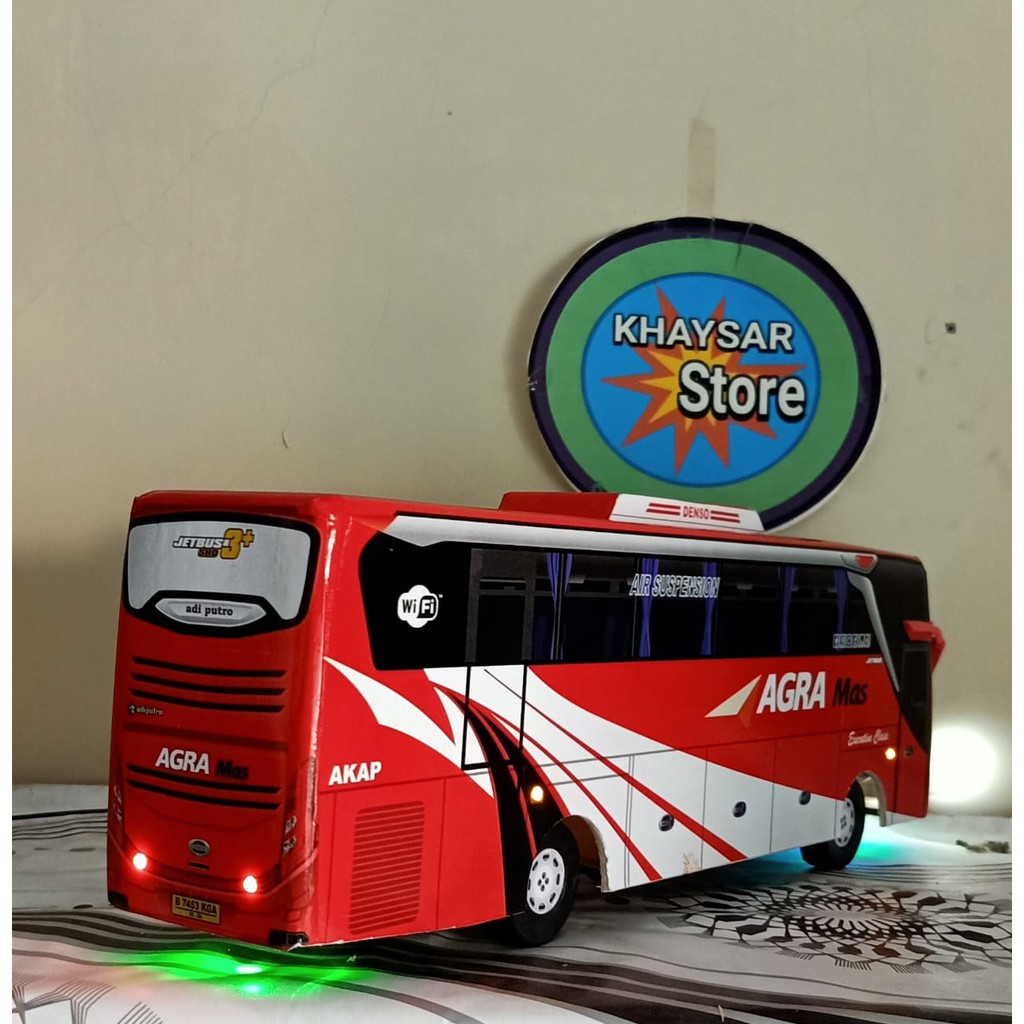 miniatur bus shd AGRA MAS PLUS LAMPU