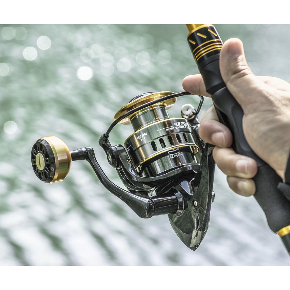 Spinning FishingReel Pancing Bahan Paduan Max Drag 10Kg Metal HE SERIES 500 - 7000 Max Drag 10Kg Reel Pancing Drag 10kg Mini 500-7000 Rell 5.2:1 High Speed Metal Spool Spinning Fishing Reels Outdoor Fishing Tackle Gulungan Kabel Fishing Gear