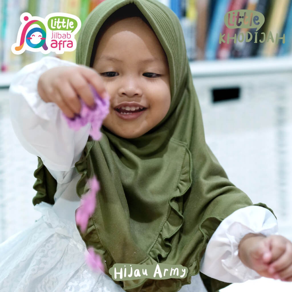 Jilbab Instan Anak Little Khodijah Hijau Army - Little Jilbab Afra - Bahan Kaos, Adem &amp; Lembut