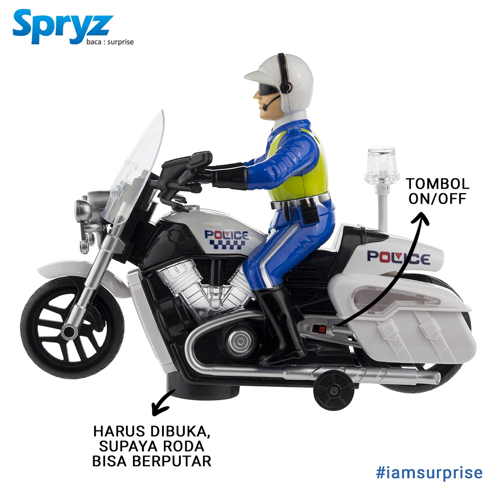 Spryz Citysquad Mainan Polisi Motor Bump N Go, Lampu &amp; Suara