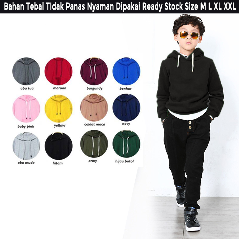 Jaket Hoodie Anak Laki-laki Perempuan Cewek Cowok Hitam Black Usia Umur 4 5 6 7 8 9 10 11 12 Tahun L