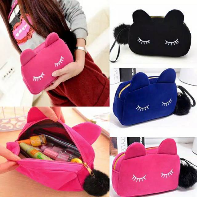 Tas pouch kosmetik / makeup mini motif alis kucing