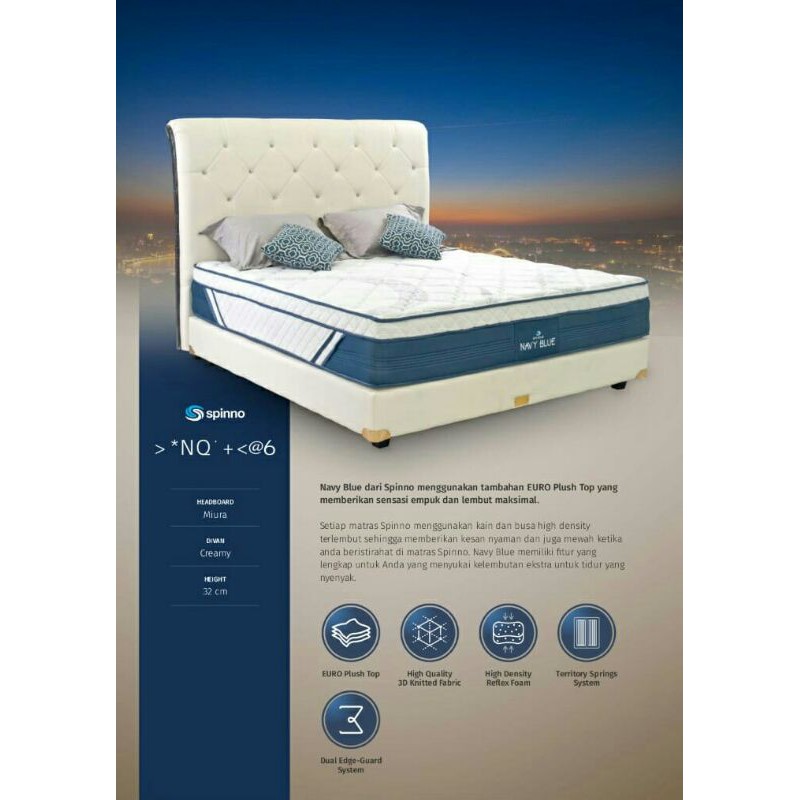 Kasur Matras Spinno Navy Blue Spring Bed Springbed Bedset Garansi 15 Tahun Ukuran 120 140 160 180 20