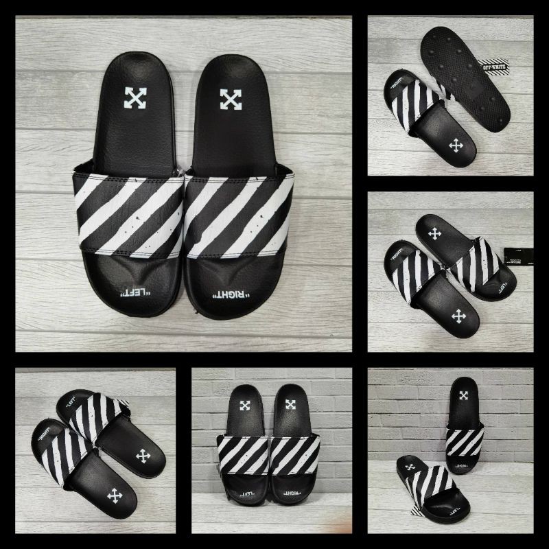 Sendal Slide Pria Cowo dan Cewe Off White Silang Black And White  Premium Quality Size 40 - 44