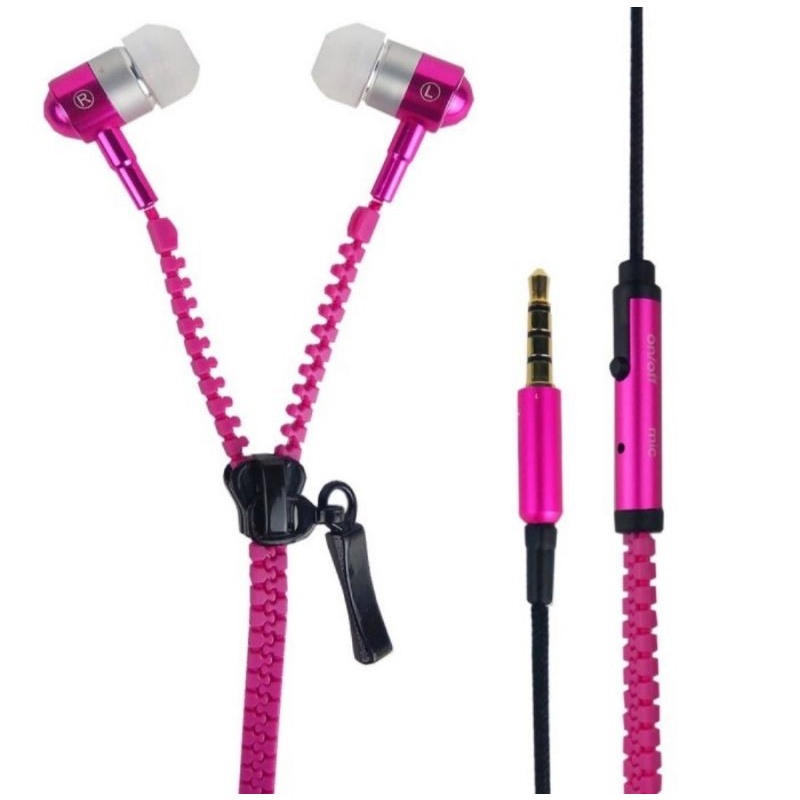 headset zipper handsfree model sleting earphones zipper bass stereo