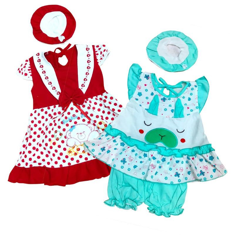 Two Mix Baju Bayi Perempuan Free Topi 0-6 Bulan dj734