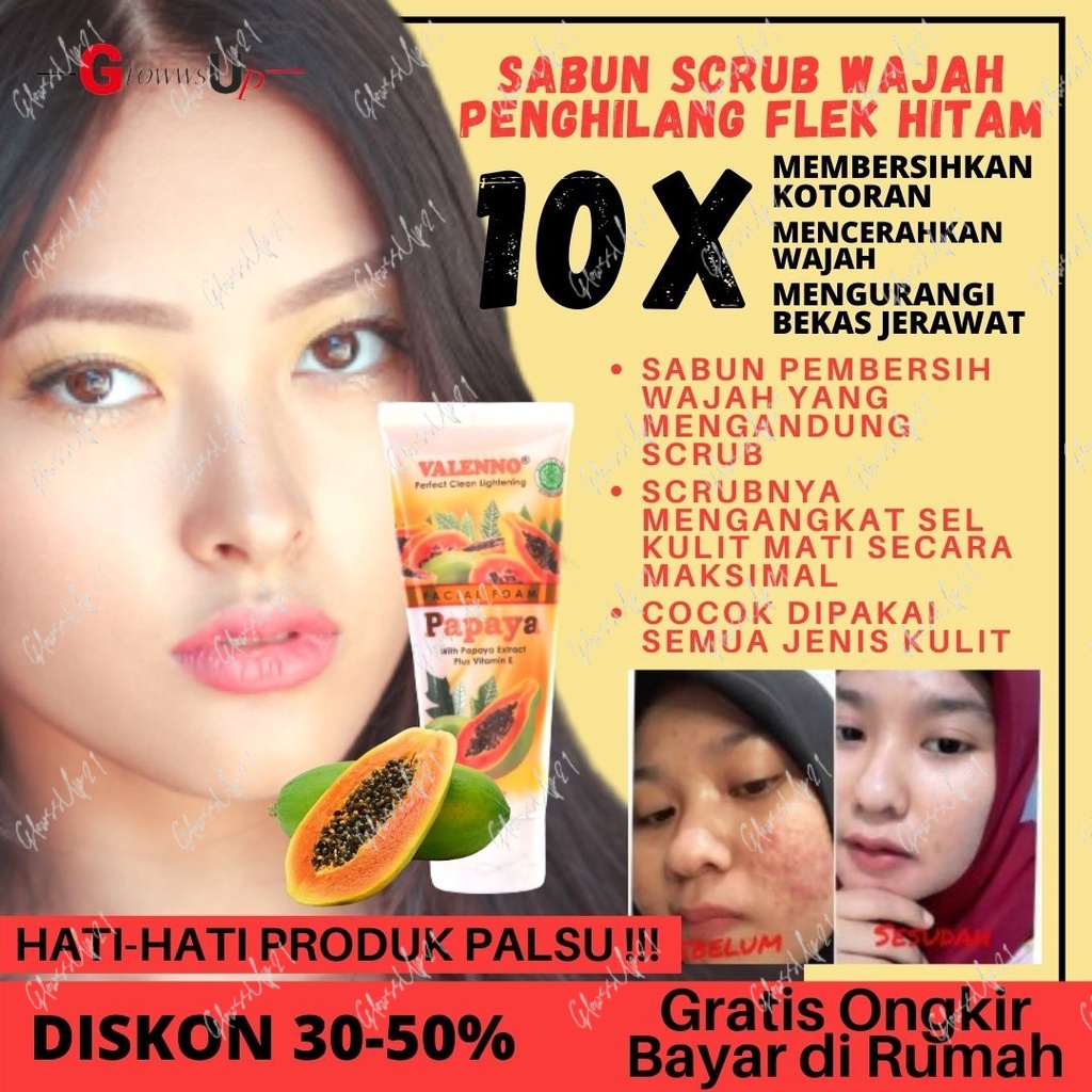 SABUN PEPAYA PENCERAH WAJAH - SCRUB WAJAH VALENNO FACIAL FOAM 100GR