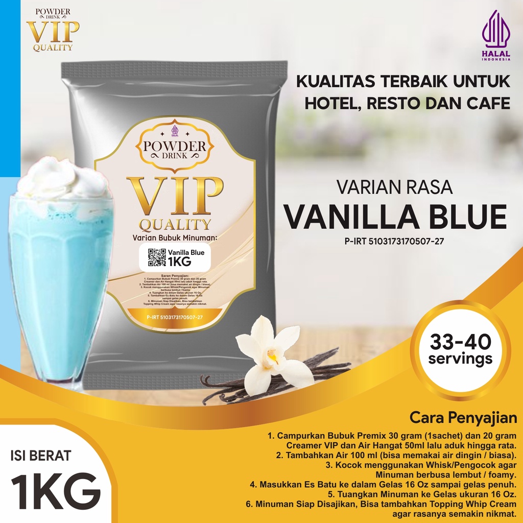 

Bubuk Minuman Kualitas VIP Rasa Vanilla Blue 1 Kg Vanila Blue Bubuk Minuman Kelas VIP Boba Drink Powder