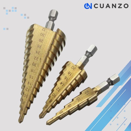 Mata Bor Spiral Titanium Coated 3PCS / Mata Bor Spiral Kerucut Titanium Piramid Piramida Payung Step Drill Pelubang Pelobang Lubang Lobang Besi Baja Kayu Kuningan Tembok Pipa Plastik Beton Pagoda Alumunium Mini Set Multifungsi Set Terkiro Murah Original