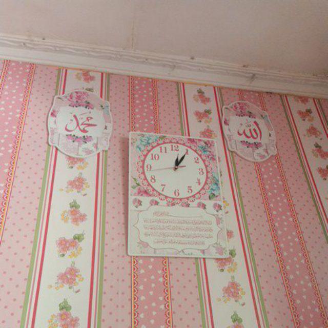 Jam Dinding 1 Set Shabby Pink Bunga